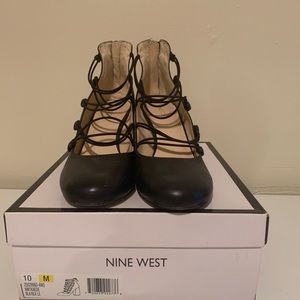 Black Nine West round toe with block heel size 10m